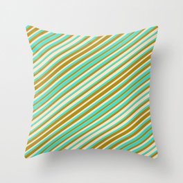 [ Thumbnail: Bisque, Turquoise, and Dark Goldenrod Colored Lines Pattern Throw Pillow ]