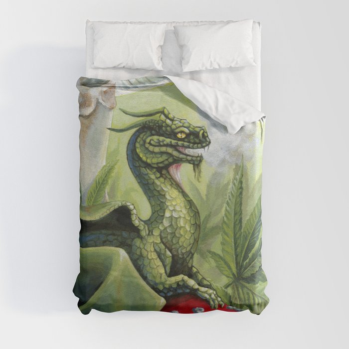 Smoking Dragon in Cannabis Leaves Duvet Cover