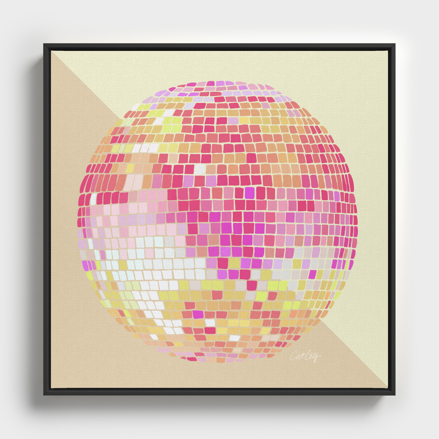 Disco Ball – Pink Ombré Framed Canvas
