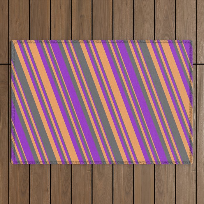 Dim Gray, Dark Orchid & Brown Colored Lines/Stripes Pattern Outdoor Rug