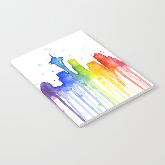 Seattle Skyline Rainbow Watercolor Notebook