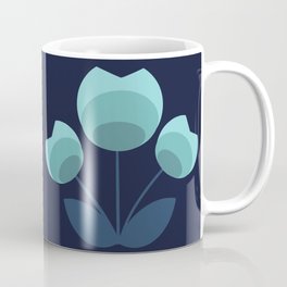 Blue Mid Century Modern Flower Navy Bkgrd Coffee Mug