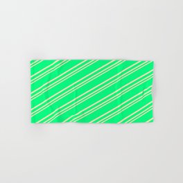 [ Thumbnail: Green & Beige Colored Striped Pattern Hand & Bath Towel ]