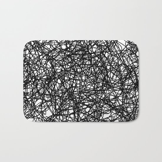 Angry Scribbles - Black and white, abstract, black ink scribbles pattern Bath Mat