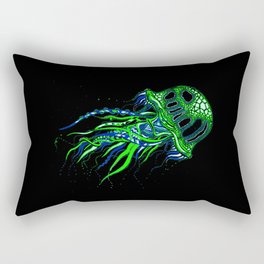 Jellyfish drawing | Colorful Art | Blue and Green | Black background Rectangular Pillow