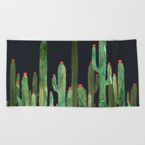 Cactus Four at night Beach Towel