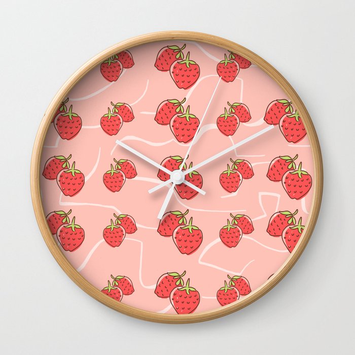 Cute Pink Strawberry Pattern Wall Clock