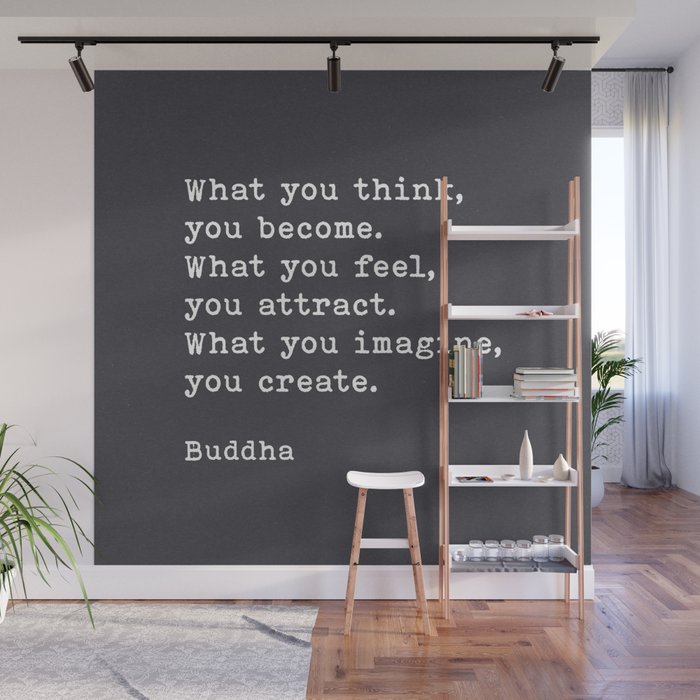 What You Think You Become, Buddha Quote, on Black Handmade Paper Wall Mural