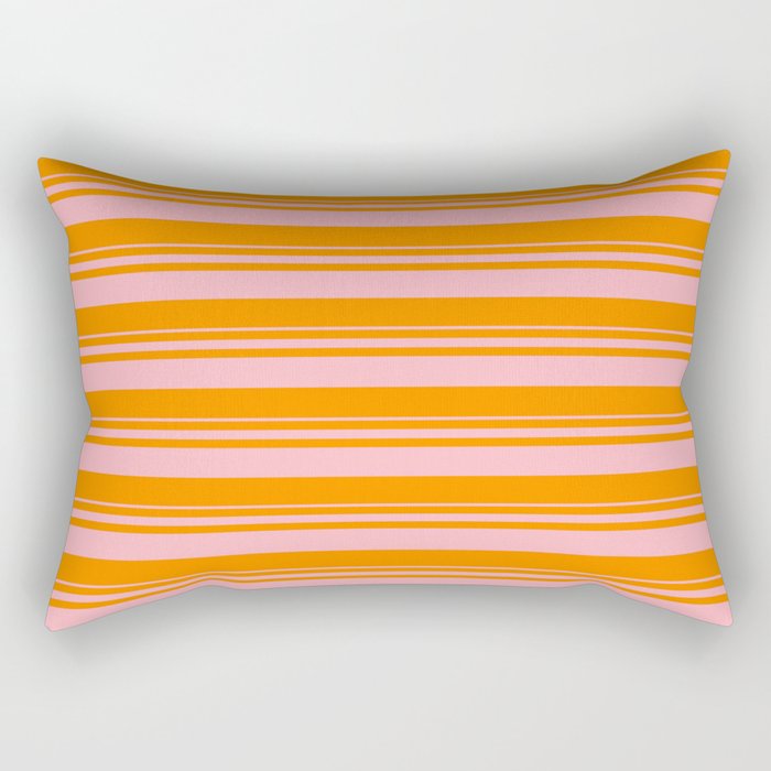 Light Pink & Dark Orange Colored Stripes Pattern Rectangular Pillow