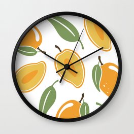 Mango Wall Clock | Ornament, Tropical, Pattern, Exotic, Mangopattern, Drawing, Mango, Fruit, Juicy, Background 