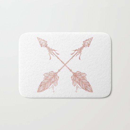 Tribal Arrows Rose Gold on White Bath Mat