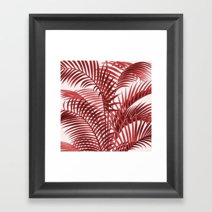 Tropical Red Palm Leaves Framed Art Print