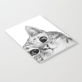 sneaky cat Notebook | Curated, Digital, Popart, Peeking, Corner, Cat, Animal, Design, Sneaky, Black and White 