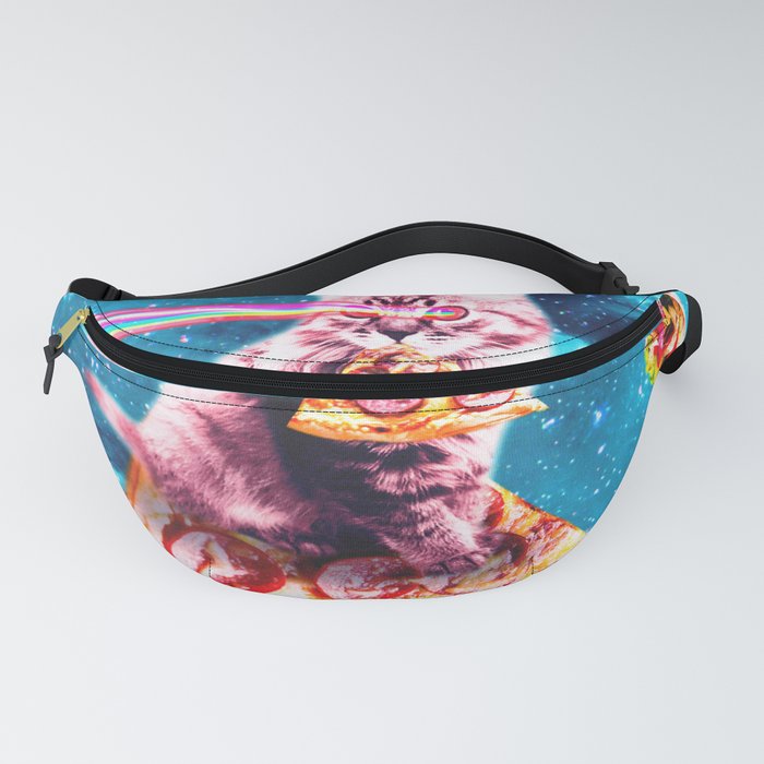 Space Cat Eating Pizza - Rainbow Laser Eyes, Burrito Fanny Pack