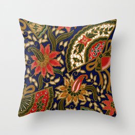 Indonesian Batik Floral Pattern With Fans Throw Pillow