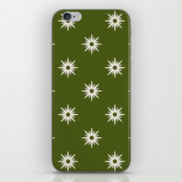 Green atomic mid century white stars pattern iPhone Skin