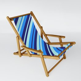 [ Thumbnail: Blue, Midnight Blue, and Turquoise Colored Lined/Striped Pattern Sling Chair ]