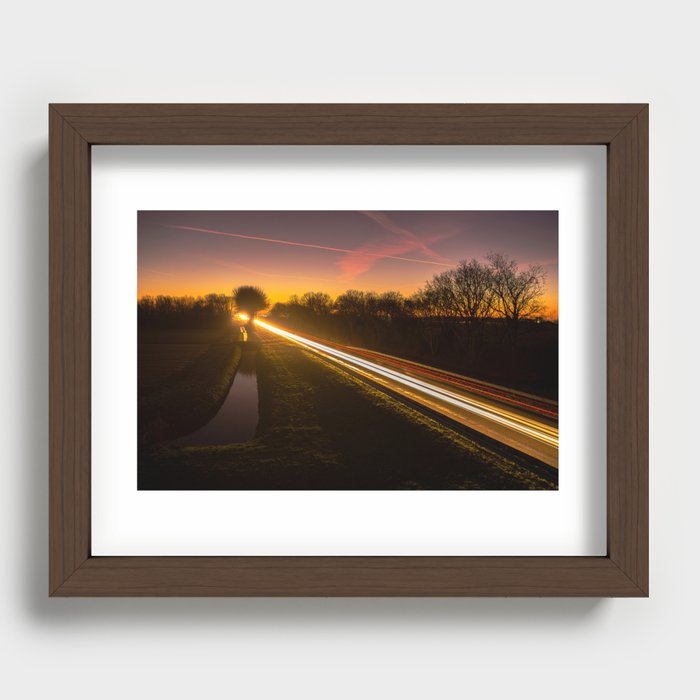 Colorful light trails underneath beautiful sky  Recessed Framed Print