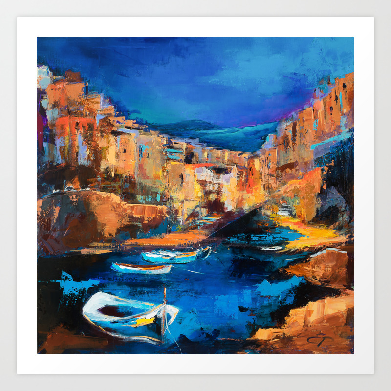 Night Colors Over Riomaggiore Cinque Terre Art Print By