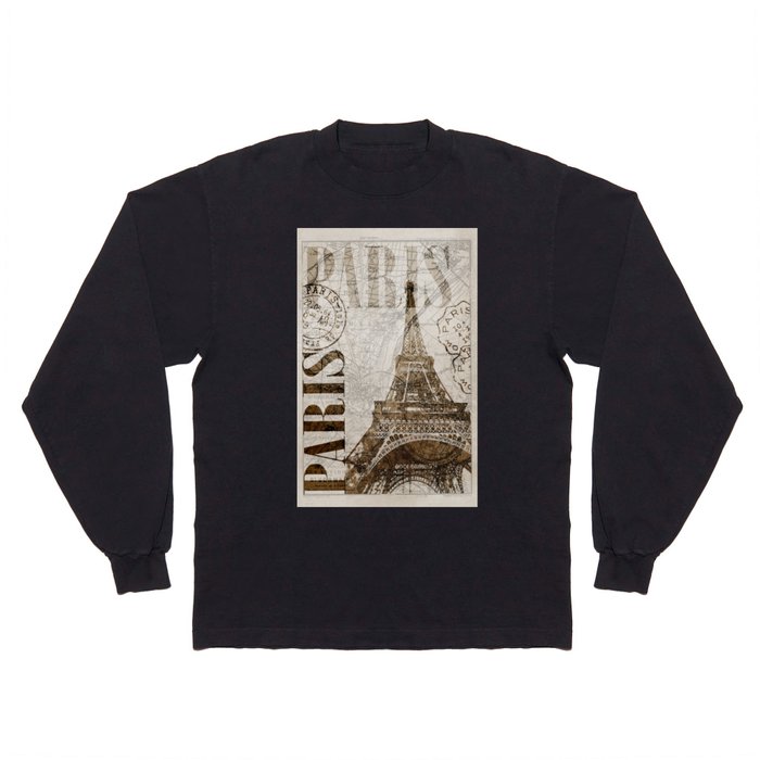 Vintage Paris eiffel tower illustration Long Sleeve T Shirt