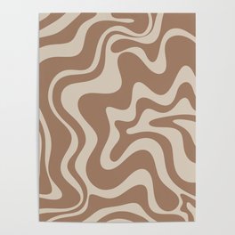 Liquid Swirl Contemporary Abstract Pattern in Chocolate Milk Brown and Beige Poster