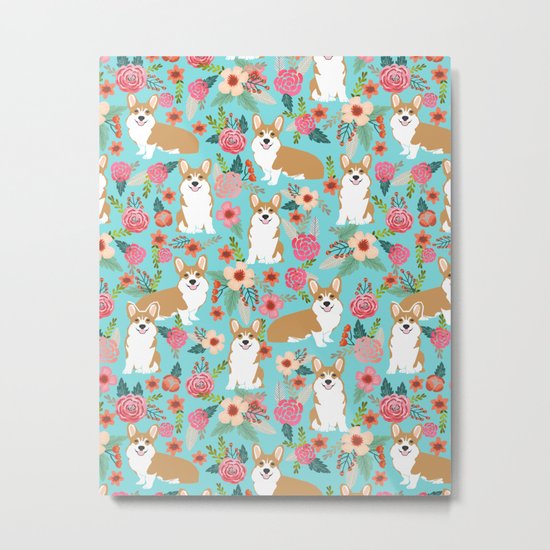 Welsh Corgi floral spring garden nature dog art pet portrait corgis must have gifts for dog person Metal Print
