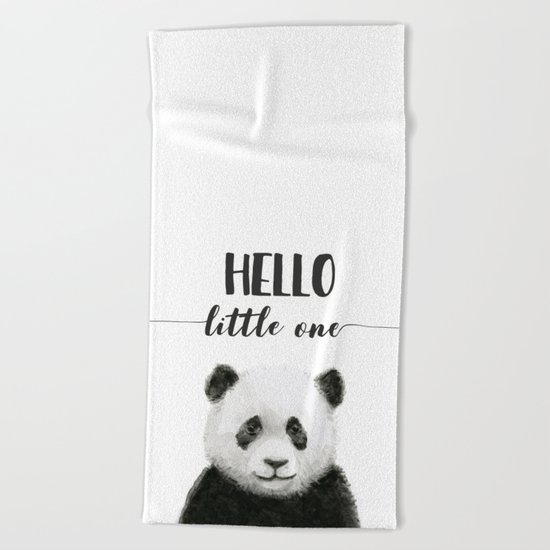 Panda Art Print Baby Animals Hello Little One Nursery Decor Beach Towel