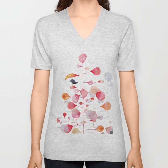 UNDER THE PINK LEAF V Neck T Shirt