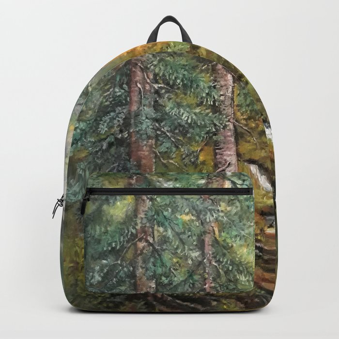 Deers by the mountain spring National park scene oil painting Backpack