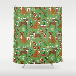 Boxer dog christmas pattern must have holiday themed dog breed pet friendly accessories for home Shower Curtain