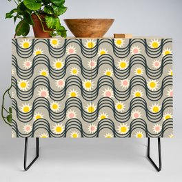 RISE AND SHINE ABSTRACT PATTERN in PINK YELLOW GRAY BLACK Credenza