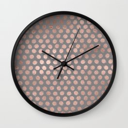 Simple Hand Painted Rosegold polkadots on gray background Wall Clock