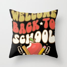 Welcome back to school retro vintage art Throw Pillow