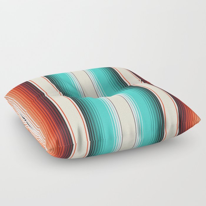 Navajo White, Turquoise and Burnt Orange Southwest Serape Blanket Stripes Floor Pillow