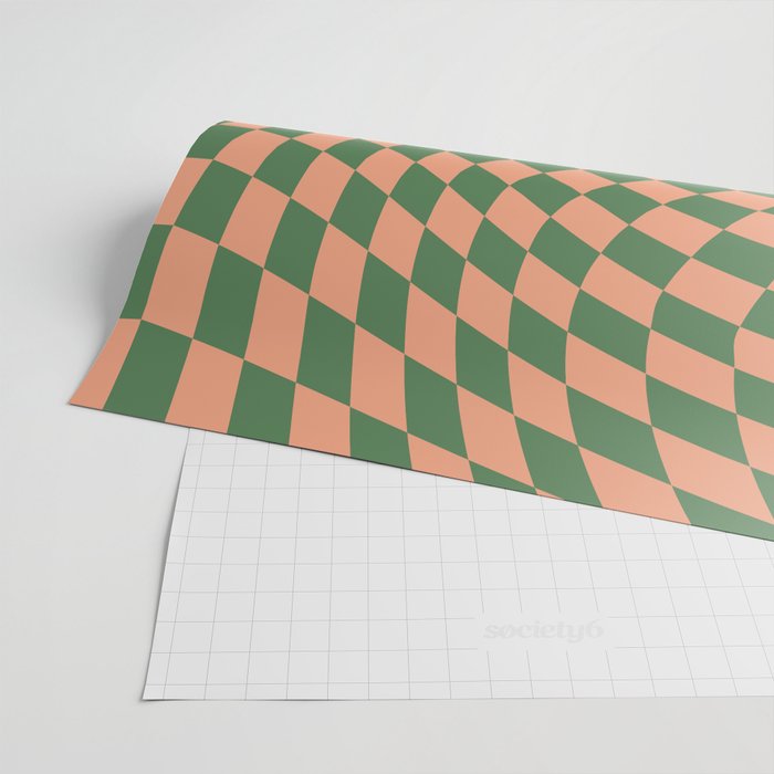 Green and Peach Checker Wrapping Paper by thespacehouse