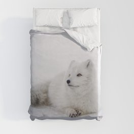 White snow arctic fox Duvet Cover