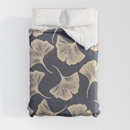 Ginkgo leaves / Elegant / Blue and gold Duvet Cover