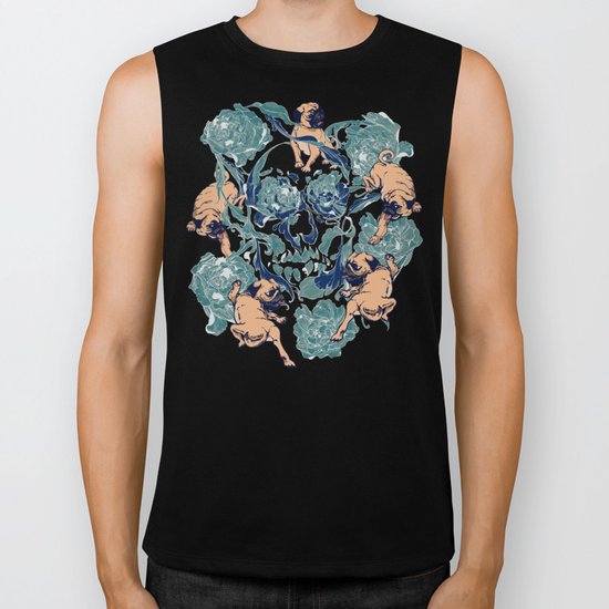 Climbing Pug & Floral Biker Tank