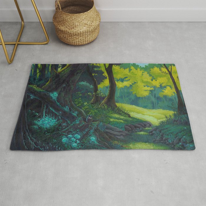 Magic forest glade art bright colors Rug