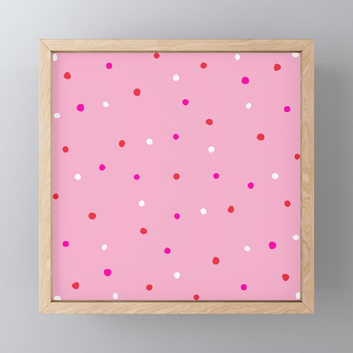 confetti dots: pink red & white Framed Mini Art Print