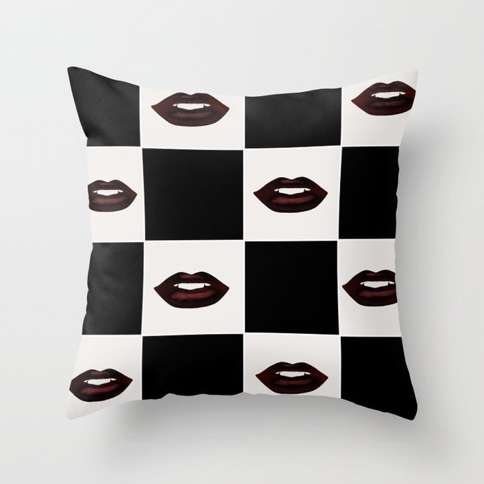 Dark Lips Black and White Check Pattern Throw Pillow