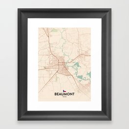 Beaumont, Texas, United States - Vintage City Map Framed Art Print