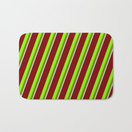 [ Thumbnail: Maroon, Chartreuse, Green & Powder Blue Colored Striped/Lined Pattern Bath Mat ]