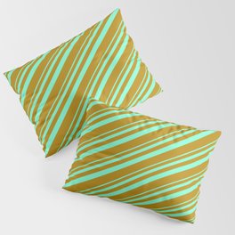 [ Thumbnail: Aquamarine & Dark Goldenrod Colored Lined/Striped Pattern Pillow Sham ]
