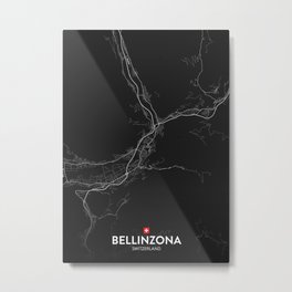 Bellinzona, Switzerland - Dark City Map Metal Print