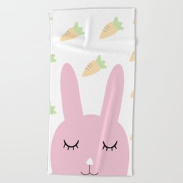 Pink Rabbit and Carrots Beach Towel