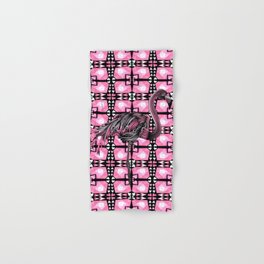 Black and pink flamingo on retro hearts Hand & Bath Towel
