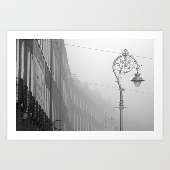 Dublin street lamp in the fog Art Print