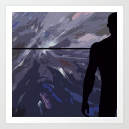 Horizon with black silhouette man Art Print | Figure, Graphicdesign, Sihouette, Blue, Man, Horizon, Black, Digital 