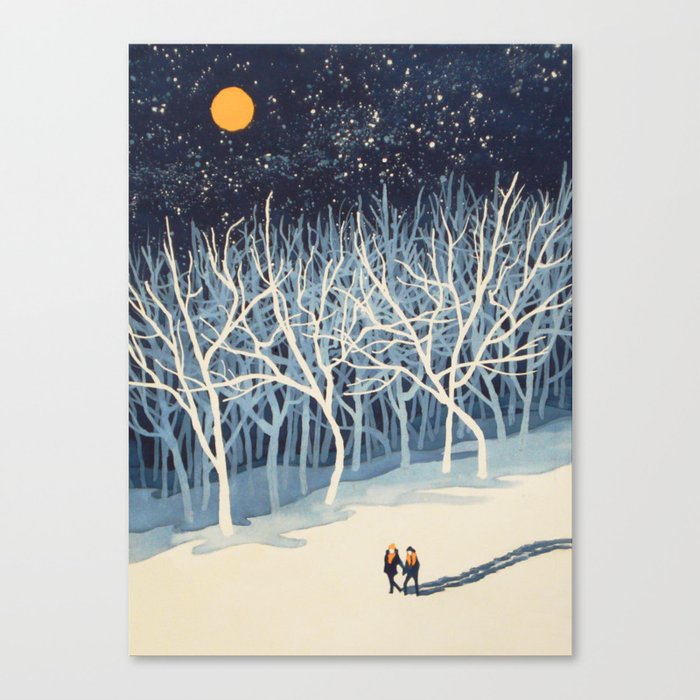 If on a Winter's Night Young Lover's... Canvas Print